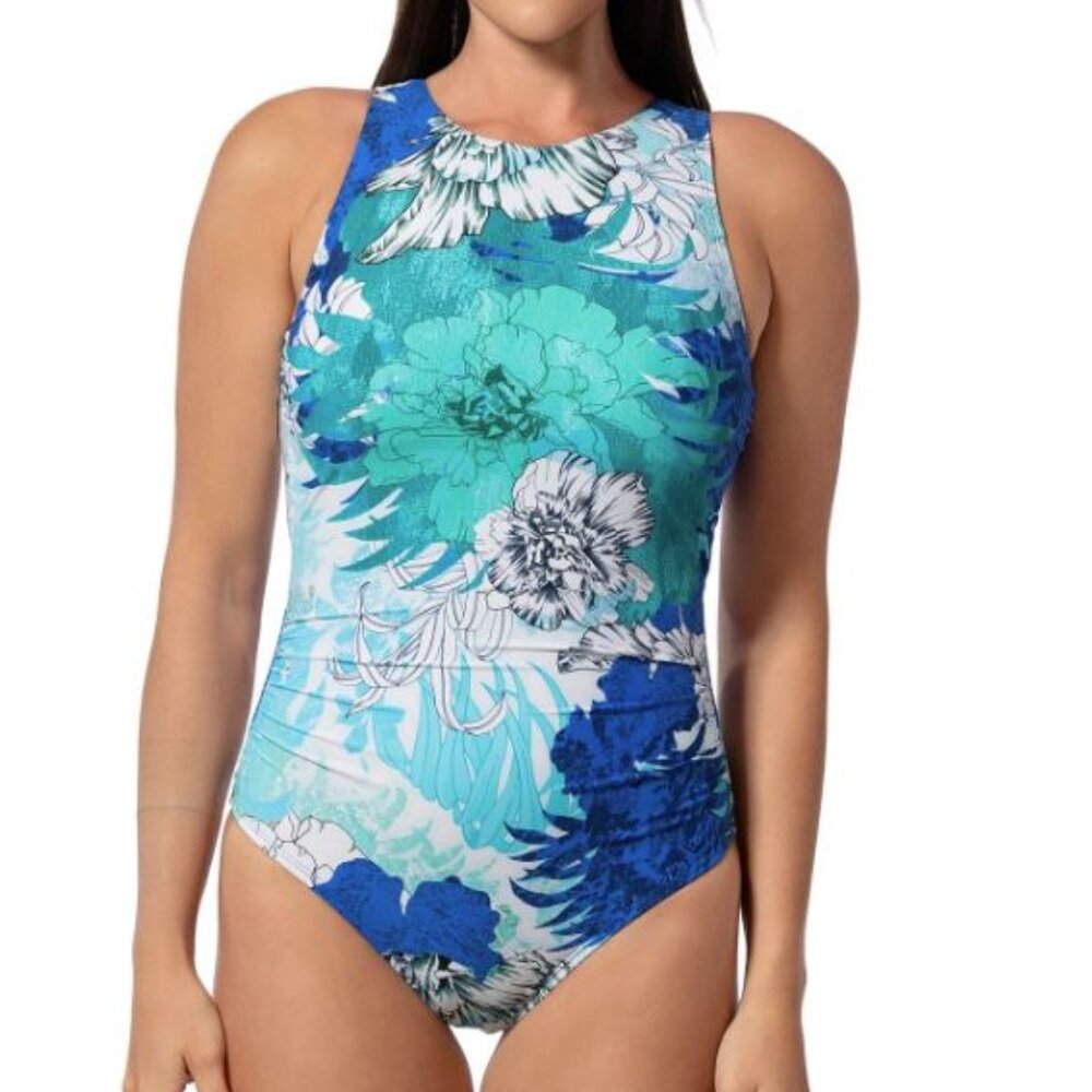 Jantzen brand new, 2025 season swimsuit- cobalt blue, teal, white, size 12